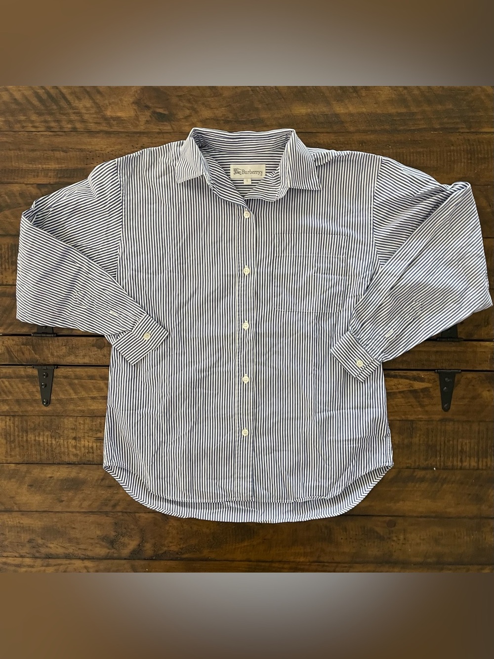 Burberrys Blue White Stripe Button Front Shirt Blouse Size 4